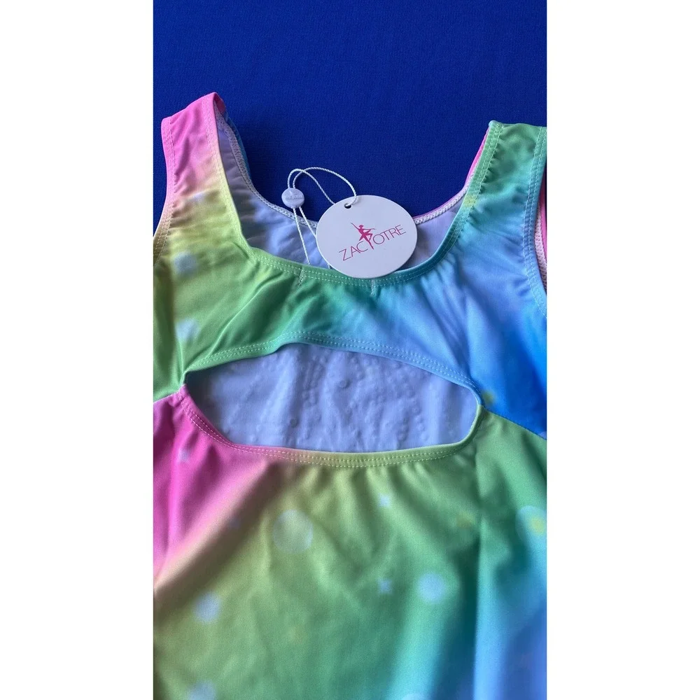Zaclotre Girls Rainbow Ombre Rhinestone Dance Leotard Size 150 New With Tags